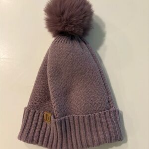 Purple Knit Beanie with Pom Pom